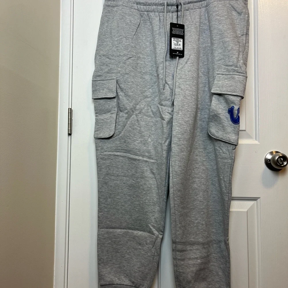 NWT True Religion Gray Joggers with Blue Logo
